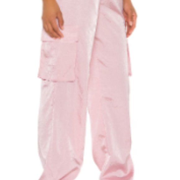 SUPERDOWN PINK SATIN CARGO PANT/SIZE LARGE - Picture 2 of 2
